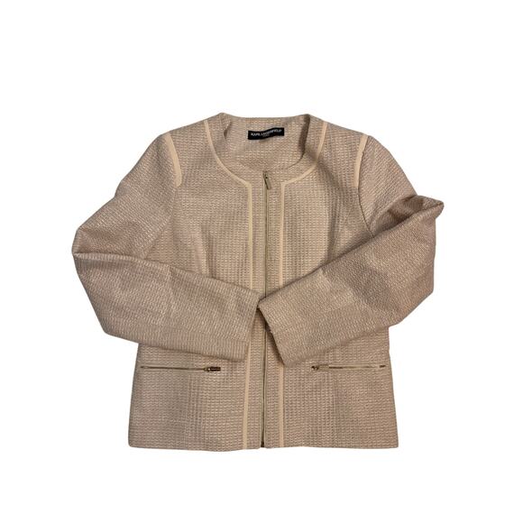 Karl Lagerfeld Paris Women's Tweed Cream Shine Blazer Size 14 Zip Front - Picture 1 of 5